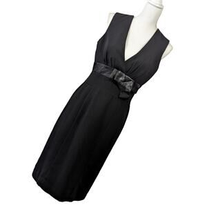 H&M! STUNNING BLACK, DRAPEY, DEEP-V FRONT, RIBBON BELTED WAIST MIDI DRESS!SZ 8